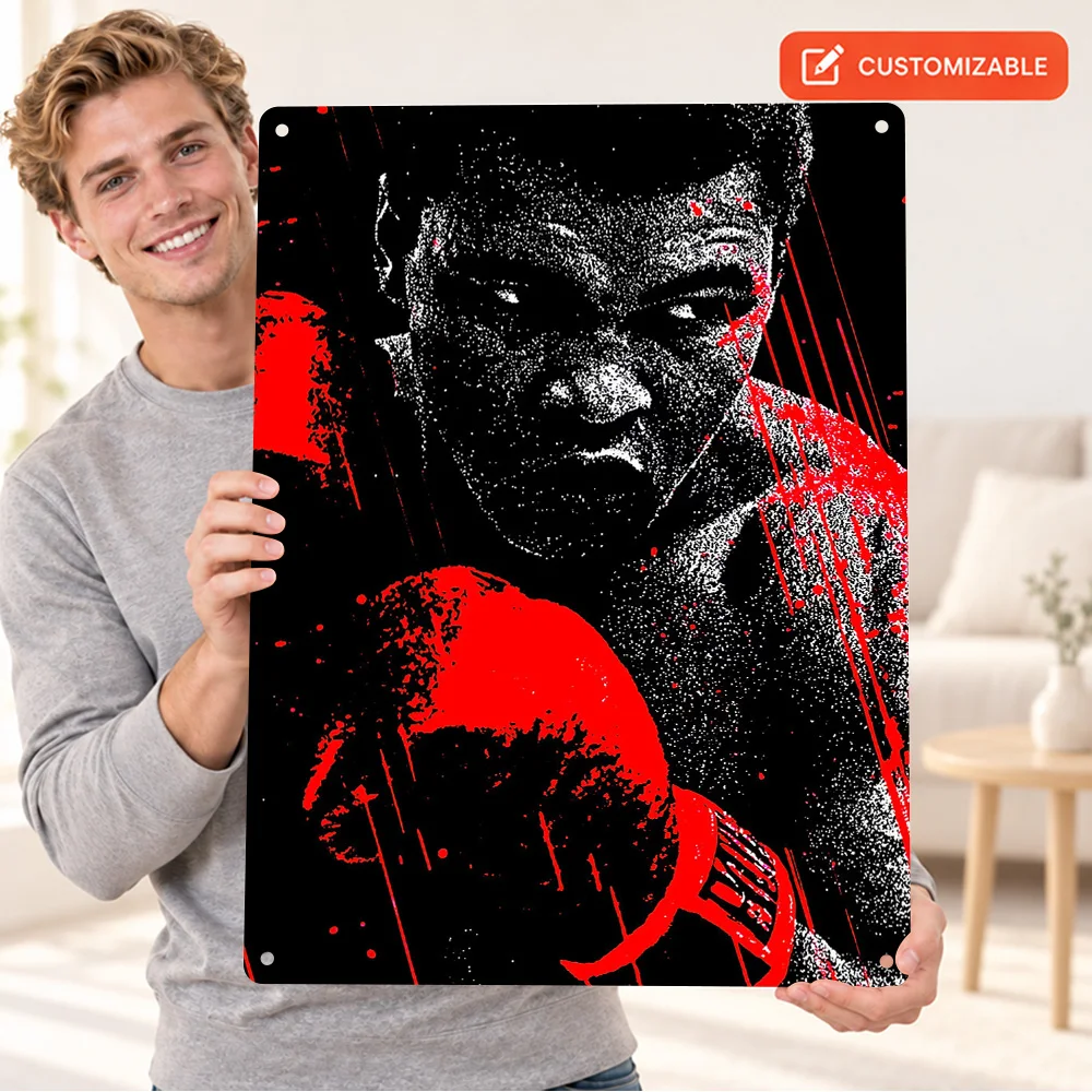 Muhammad Ali Boxing Guard Aluminum Poster Customized Metal Sign Red Gloves Black Stencil Face Graphic Wall Art For Training Room