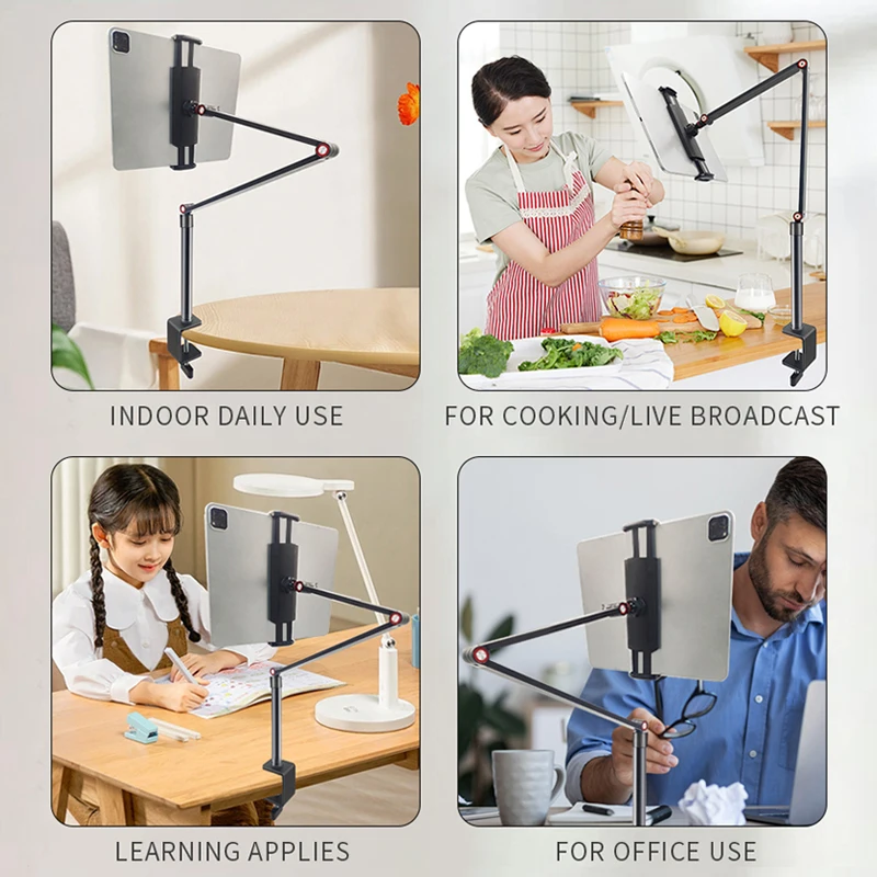 New 360 Rotation Aluminum Clamp Mobile Phone Stand Live Broadcast Tablet Stand Desk Table Clip Phone Holder Tablet PC Stand