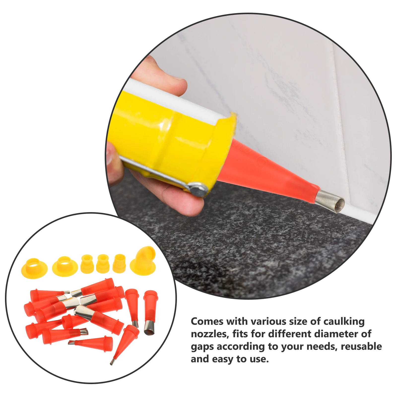 

1Set Caulking Nozzle Applicator Set Stainless Steel Caulk Finisher Tool for Home Kitchen Bathroom Silicone Caulking Tool Kit