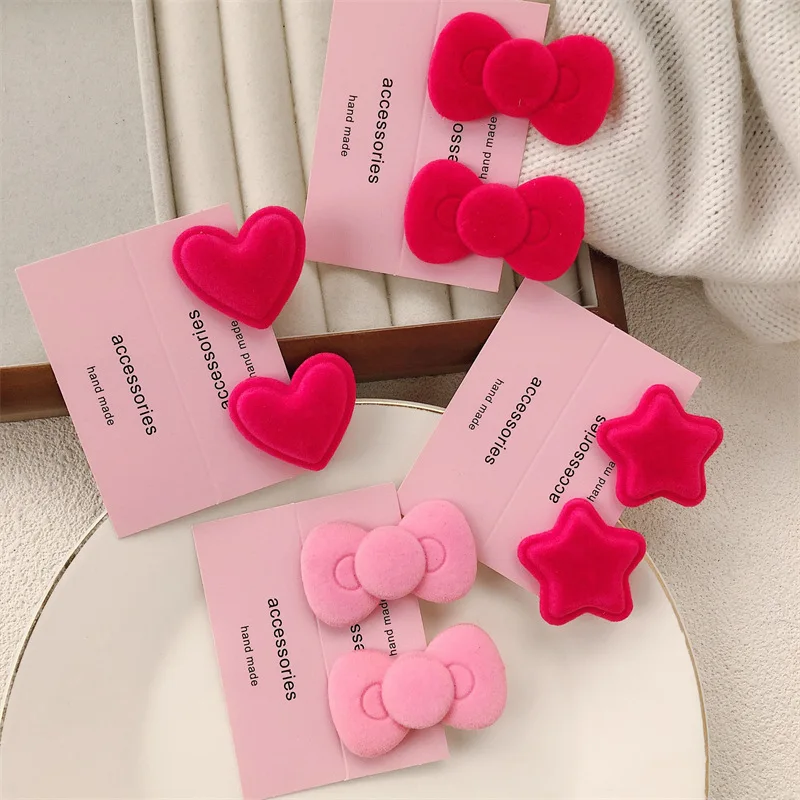 2pcs Autumn and winter velvet bow hair clip ins pink tender hair clip bangs broken hair clip sweet side clip hair accessory