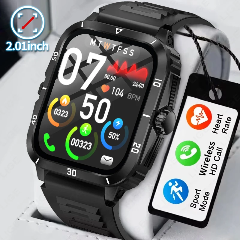2.01 Screen Smart Watch Bluetooth Call Health Monitor Sports Fitness Waterproof Voice Assistant Men Smartwatch For Android IOS