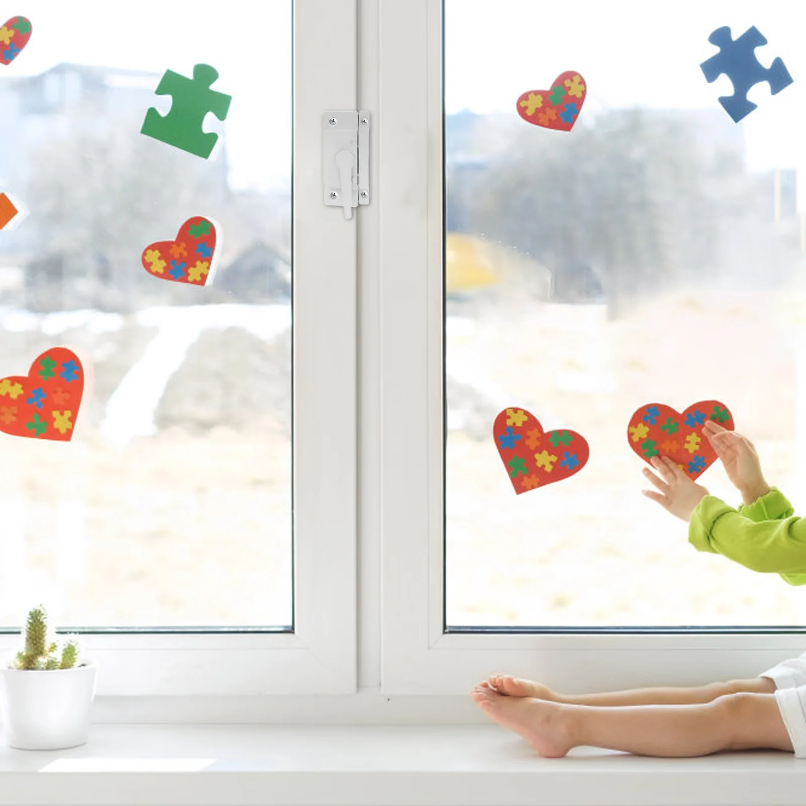 2 زوج أقفال نافذة من البلاستيك الأبيض الصلب انزلاق مزلاج ثابت قفل الهلال العالمي لفتح اليسار اليمين الأفقي العمودي