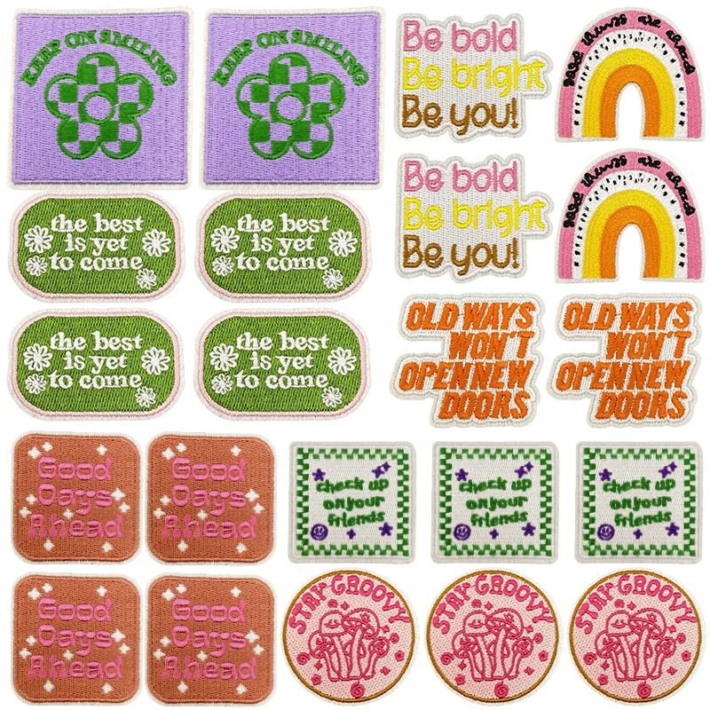10 pcs/set Wholesale Inspirational Phrases Embroidered Patches On Clothes DIY Cartoon Letters Patch Iron On Patches On Clothes