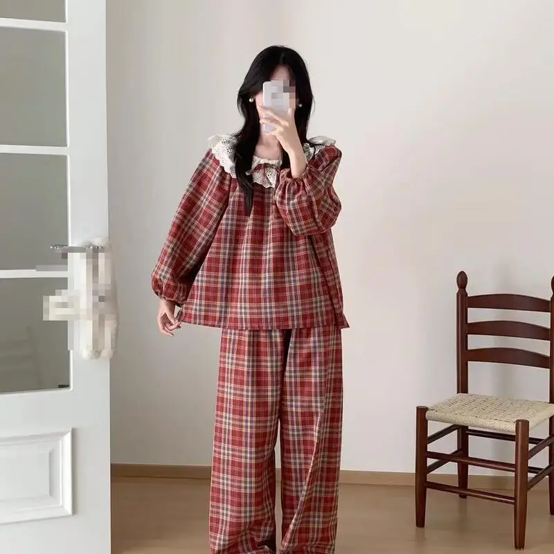 Spring Autumn New Women Simple Light Luxury Fashion Skin friendly Comfort Casual Long sleeved Pajamas Two piece Home Clothes Set