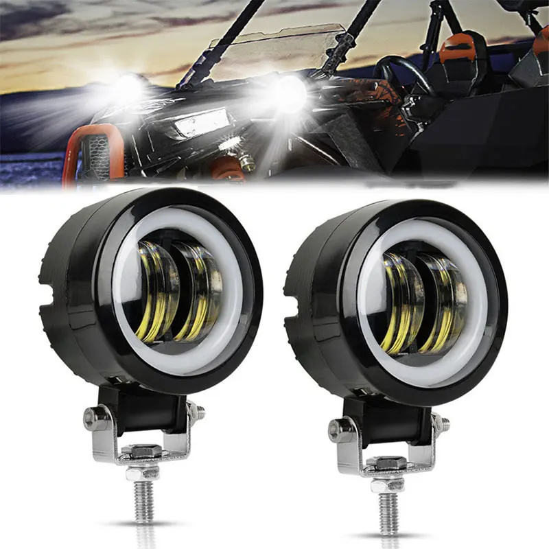 2PCS 3Inch Round Angel Eyes LED light Portable Spotlights 12V 24V Work Lamp Waterproof Motorcycle Offroad Truck Driving Car Boat