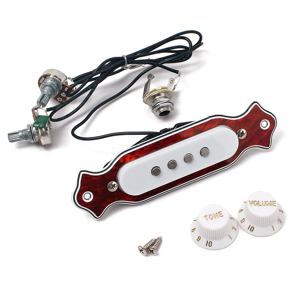 

Metal Dark Red Four-String Cigar Box Guitar Pickup 4-Pole Soundhole Replacement Coil Protection Durable Soundhole Pickup