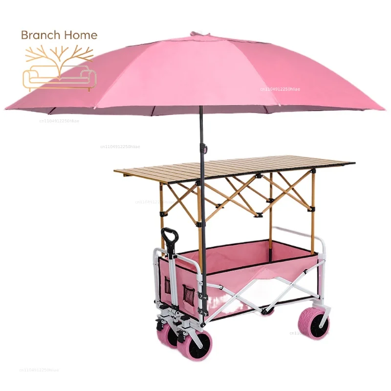 Camp Shopping Camping Portable trolley Lifting folding table with wheeled parasol