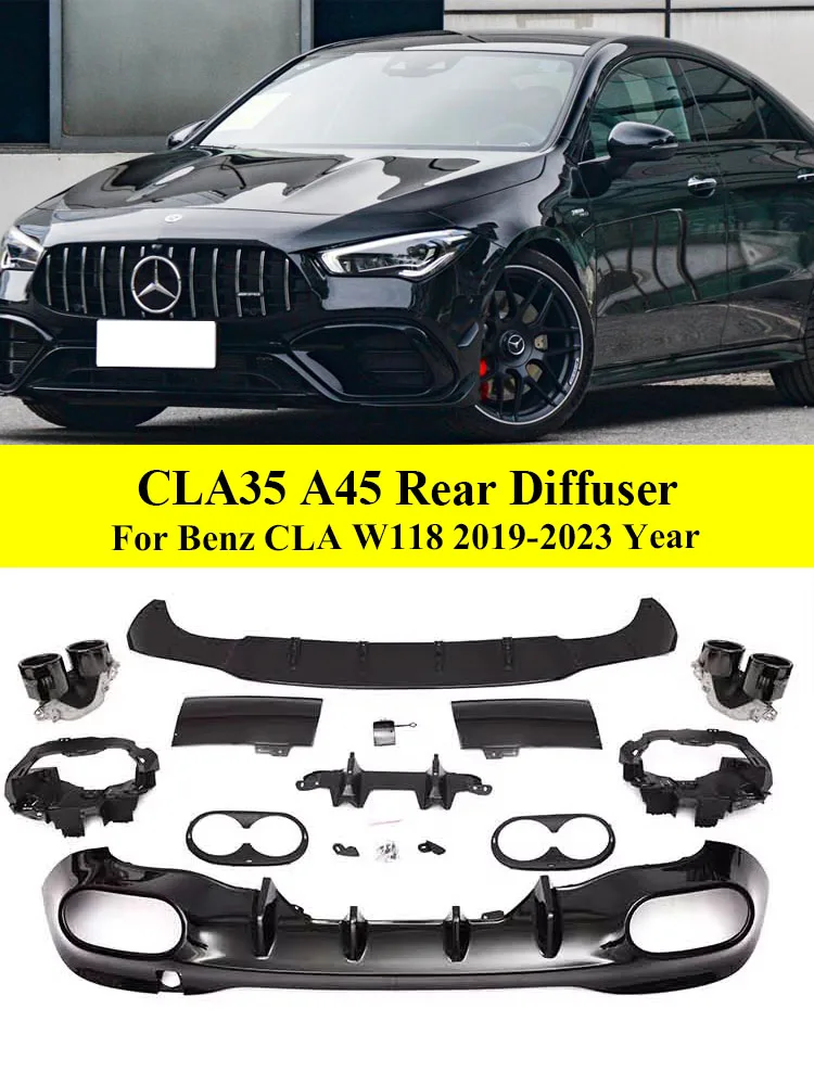 

For Mercedes Benz CLA W118 C118 X118 CLA45 CLA35 Rear Diffuser With Exhaust Pipe CLA180 CLA200 CLA250 2019+ AMG Line Accessories