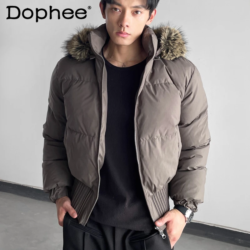 Men Women 2025 Winter New White Duck Down Faux Fur Collar Down Jackets Fashion Thickened Down Coats Long Sleeve Slimming Coats