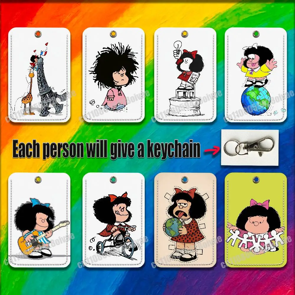 

Cute M-Mafalda Girl Comic For ID Clips Credit Bank Bag Bus Meal Card Holder Cover Pocket Decoration Keychain