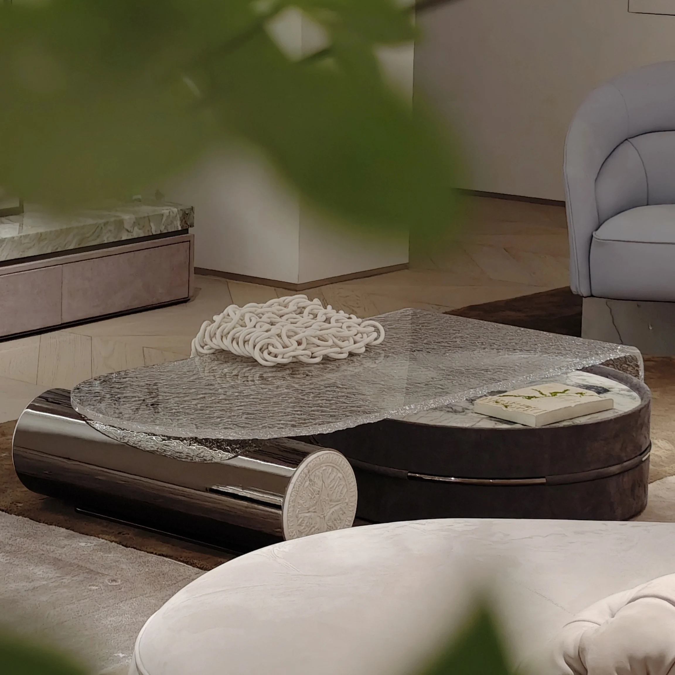 Luxury Marble Top Coffee Table Stainless Steel Furniture Larch Wood White High Water Ripple Modern Coffee Table