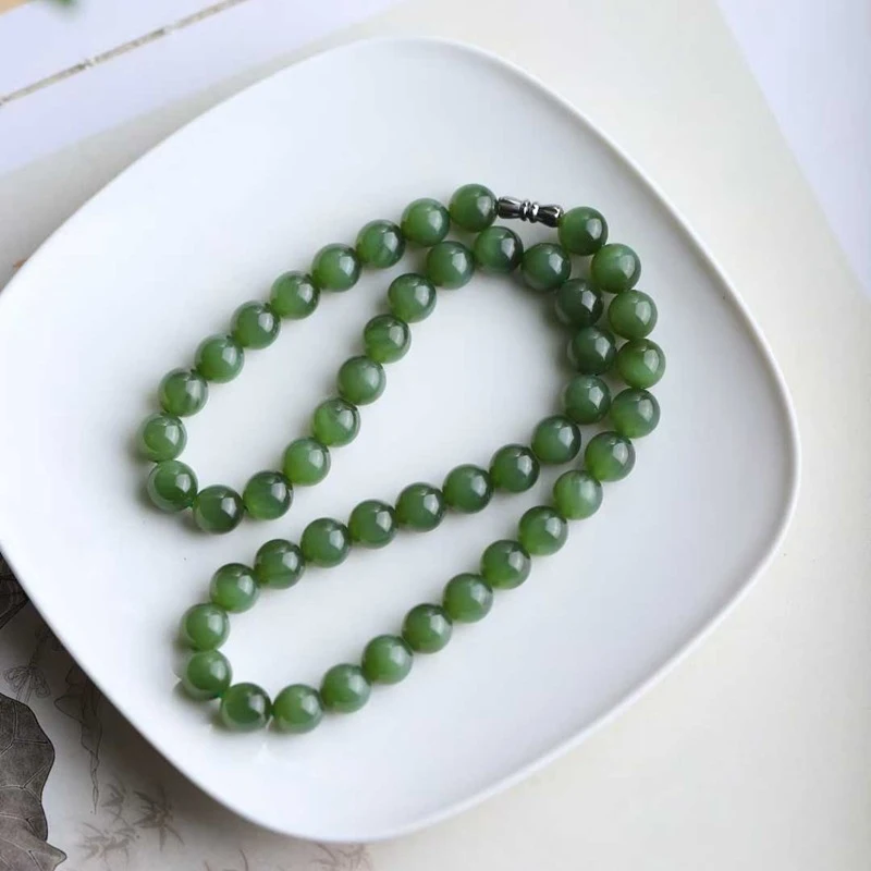 

Натуральное нефритовое ожерелье из хотанского жадеита с эффектом микрочастиц для женщин