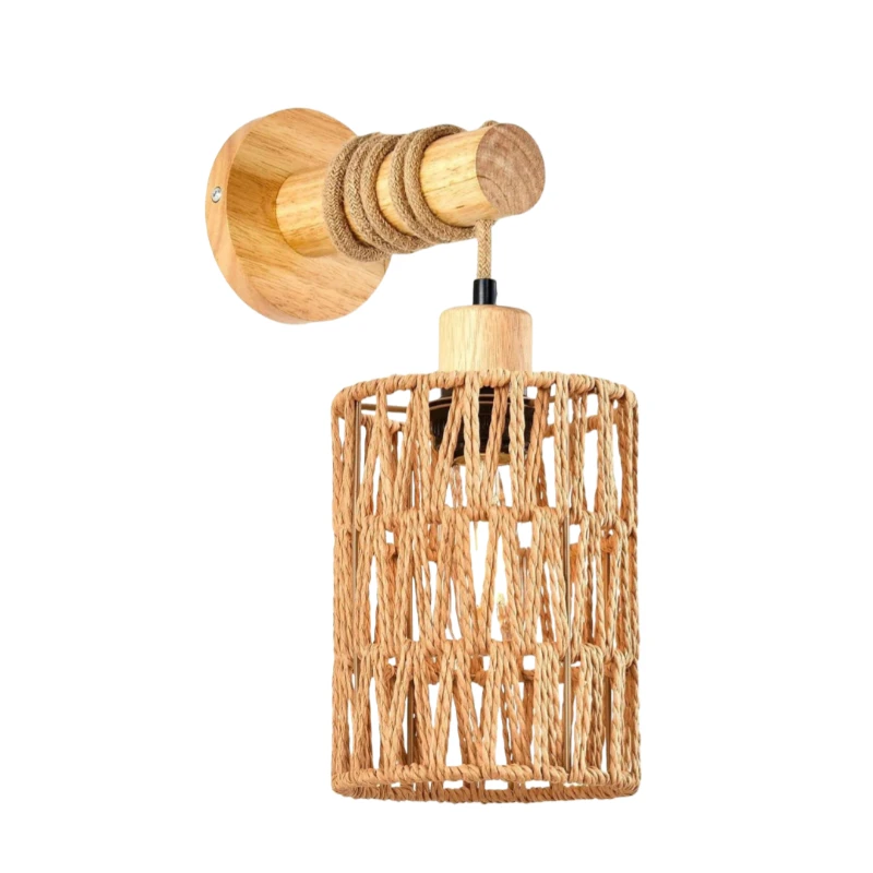 Rattan Wall Lamp Bedroom Nursery Rattan Wall Sconces Lights Boho Wall Mount Light Fixtures Wicker Lamp E27 Hand Woven Home Decor