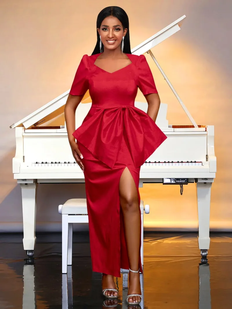 الأحمر حجم كبير فساتين الحفلات الأفريقية الطويلة للنساء 2026 Dashiki أنقرة فساتين السهرة وتتسابق رداء أفريقيا الملابس S-4XL #1