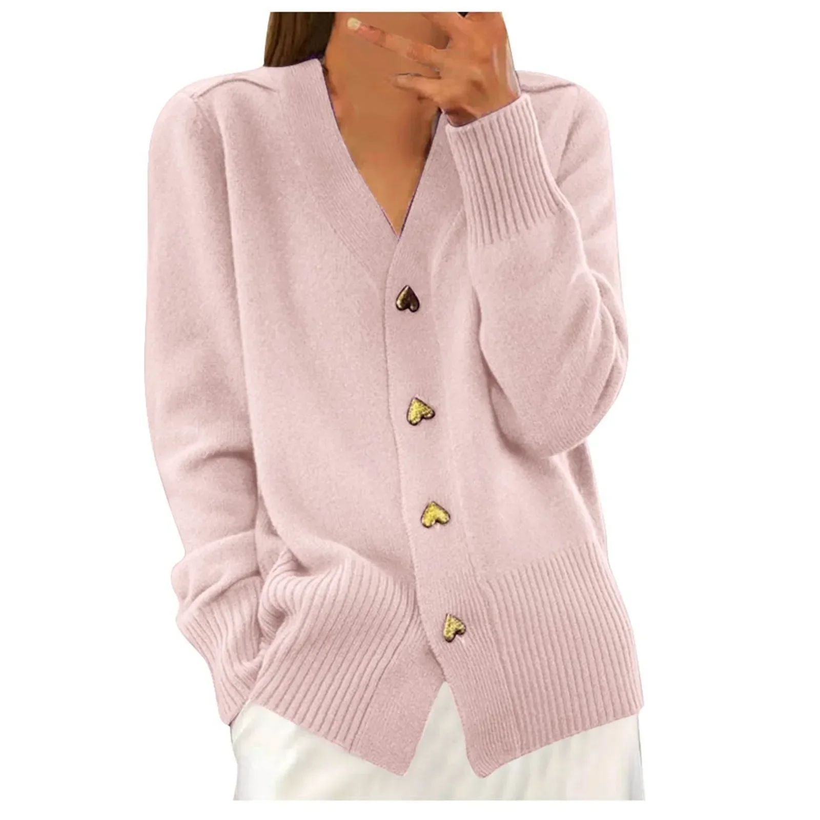 

Fall Daily for Women V Neck Love Button Down Casual Long Sleeve Knitted Sweaters Fall Daily Coat Winter Battoming Shirt