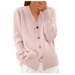 Fall Daily for Women V Neck Love Button Down Casual Long Sleeve Knitted Sweaters Fall Daily Coat Winter Battoming Shirt