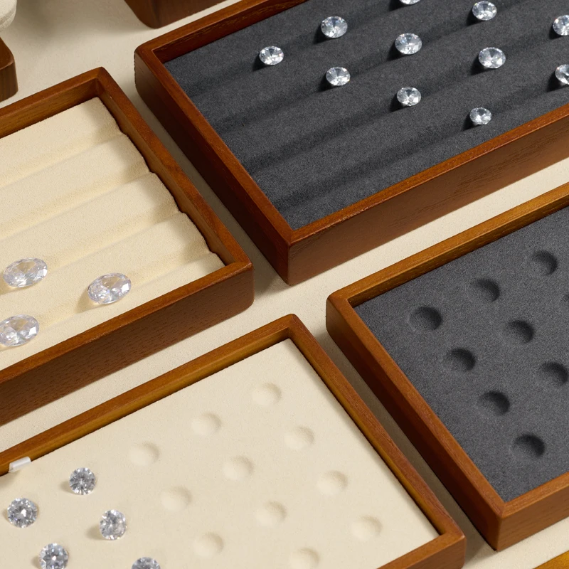 Oirlv Wooden Jewelry Display Set Solid Wood Gems Display Tray Necklace Bust Ring Display Stand Wooden Jewelry Displays Flat Tray