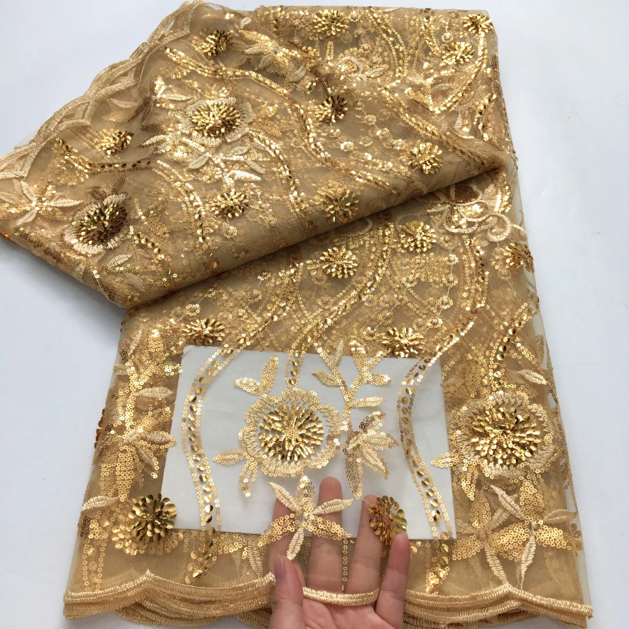 Red Sequin African Lcae Fabric 2024 High Quality 2.5Yard French Mesh Tulle Lace Embroidered Fabric Bride Wedding Dress for Women