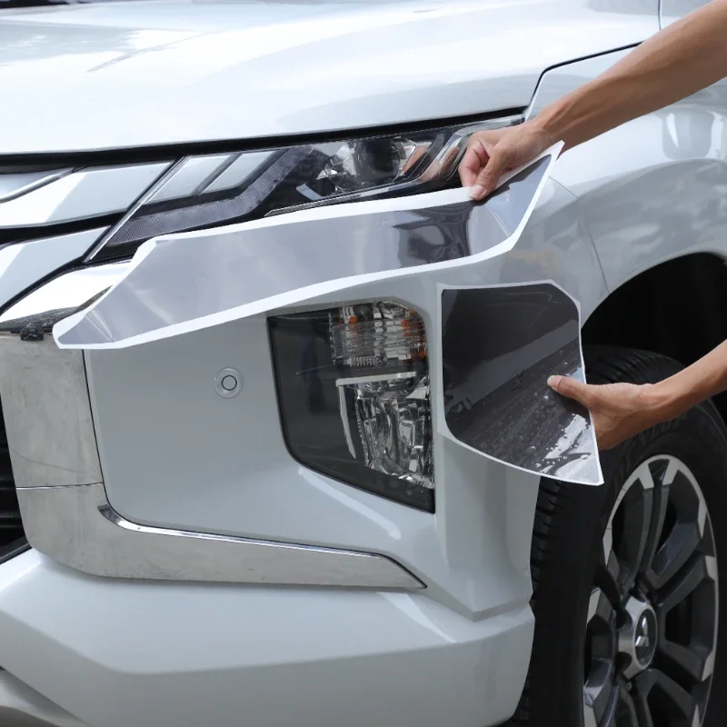 

Suetlcoity For Mitsubishi Triton L200 2019-2023 TPU Black Car Front Headlights Decorative Film Sticker Car Accessories