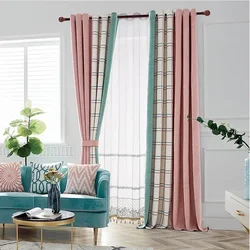 N3201Modern blackout bedroom home seamless splicing finished mink velvet curtains