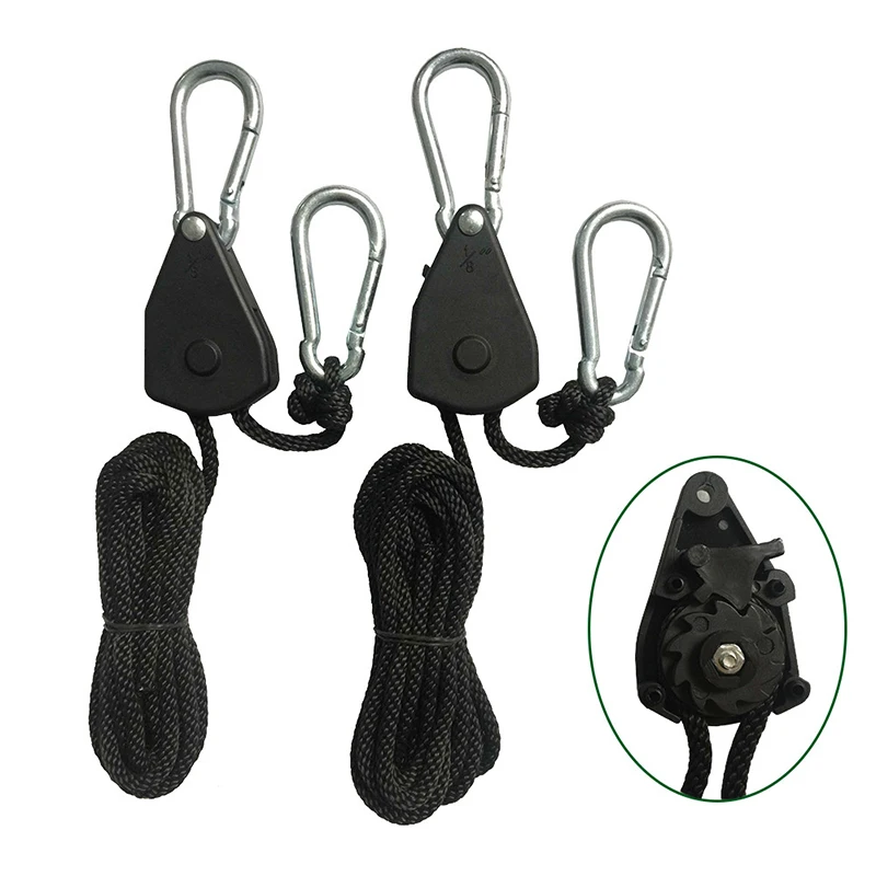 2Pcs 8Inch Adjustable Reinforced Hangers Hanging Ratchet For Tent Grow Plant Lamp Rope Ratchet Hanger Pulley Hook