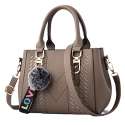 2024 Embroidery Messenger Bags Women Leather Handbags Bags for Women  Main Ladies Hair Ball Hand Bag Purse