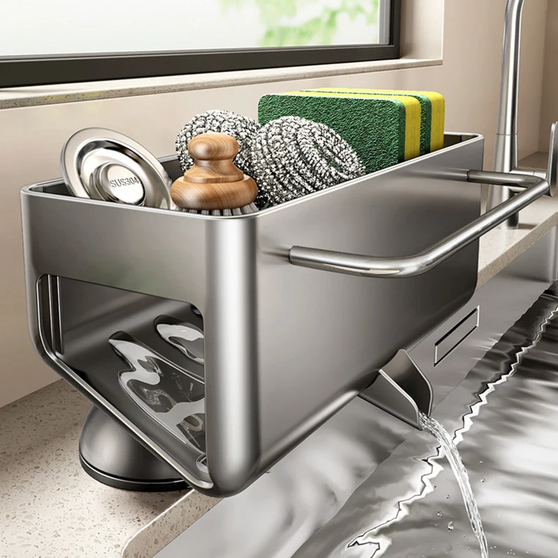AOBT Household Kitchen Storage Rack Faucet Countertop Cloth Draining Organizer Rack for Efficient Space Management