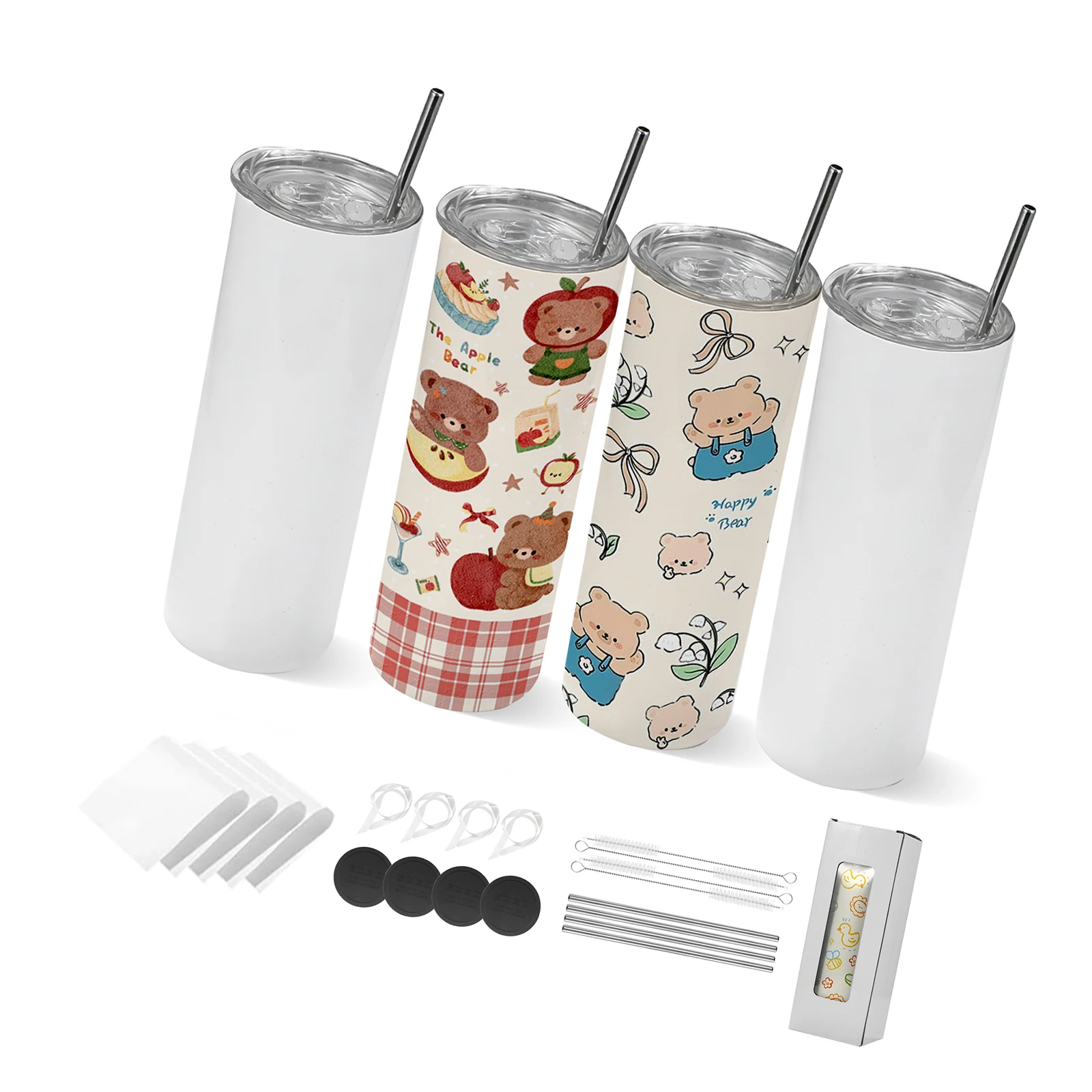 SucceBuy Sublimation Tumblers 4/8/12 Pack Stainless with Lids and Straws Double Wall Insulated for Personalized Customization