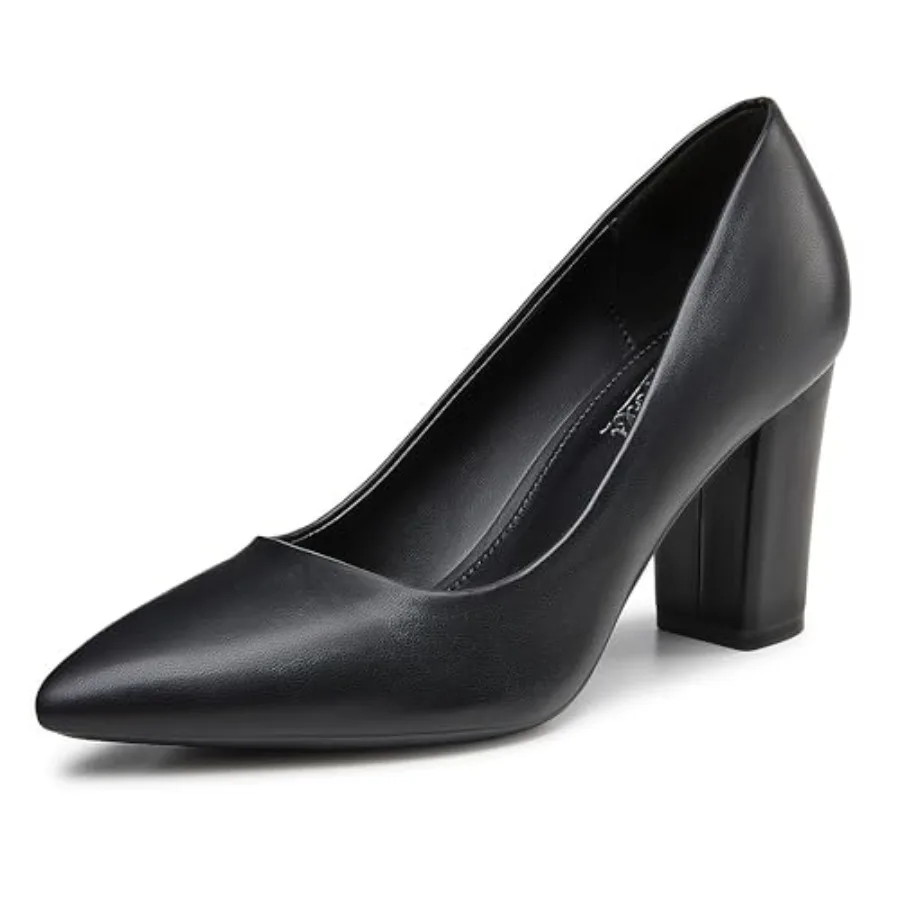 

Heel The World Women's High Chunky Block Closed Toe Heels, Slip On Pointed Toe Work Dress Office Wedding Party Pumps Shoes