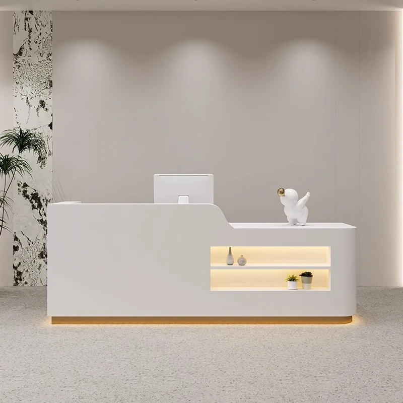 Display Led Lights Reception Desks White Shop Salon Modern Nail Reception Desks Best Corner Mostrador De Tienda Trendy Furniture