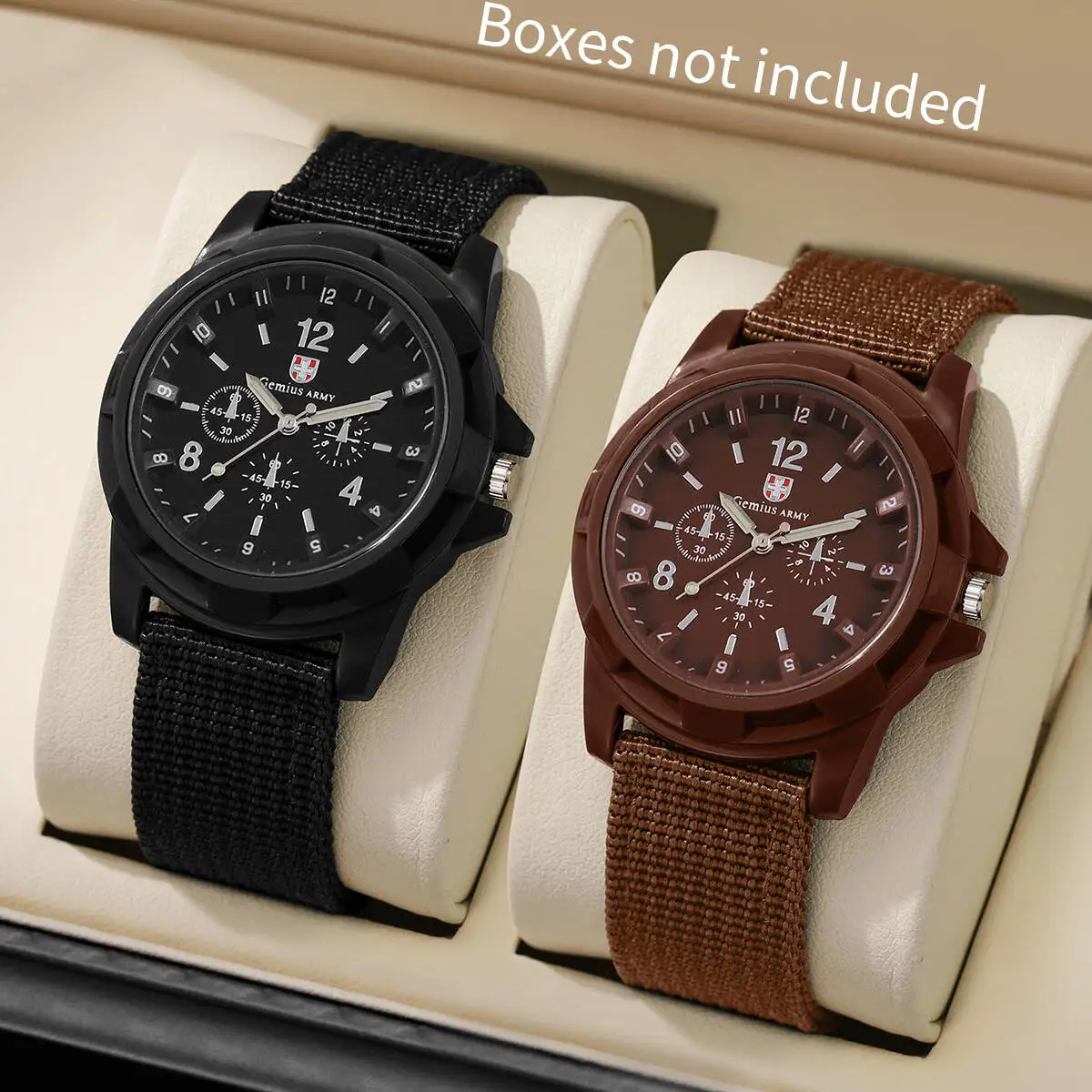 2PCS/Set Men's Fashion Nylon Braided Strap Exquisite Watch Night Light Sports Watch Military Watch Men's（Without Box）