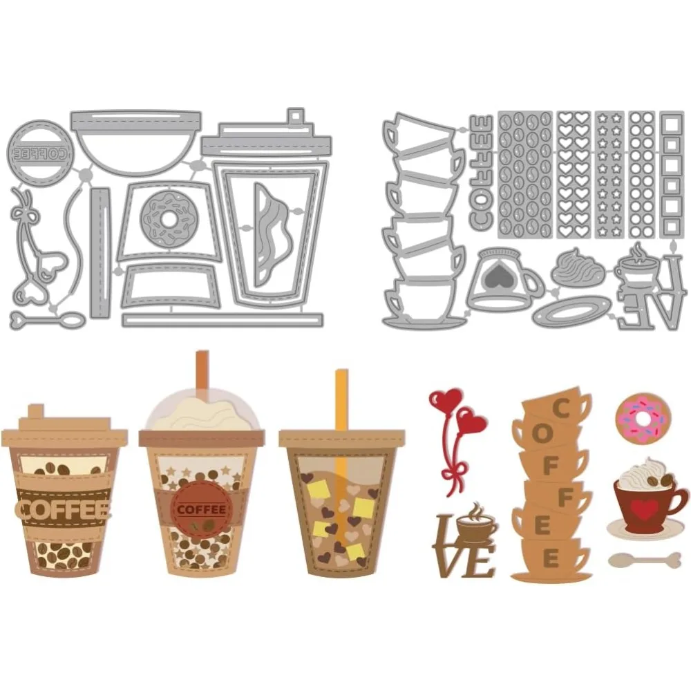 Kaffee-Schneideformen aus Kohlenstoffstahl, Schablonen für DIY-Scrapbooking, Fotoalbum, dekorative Prägung, Papierkarten, Getränke