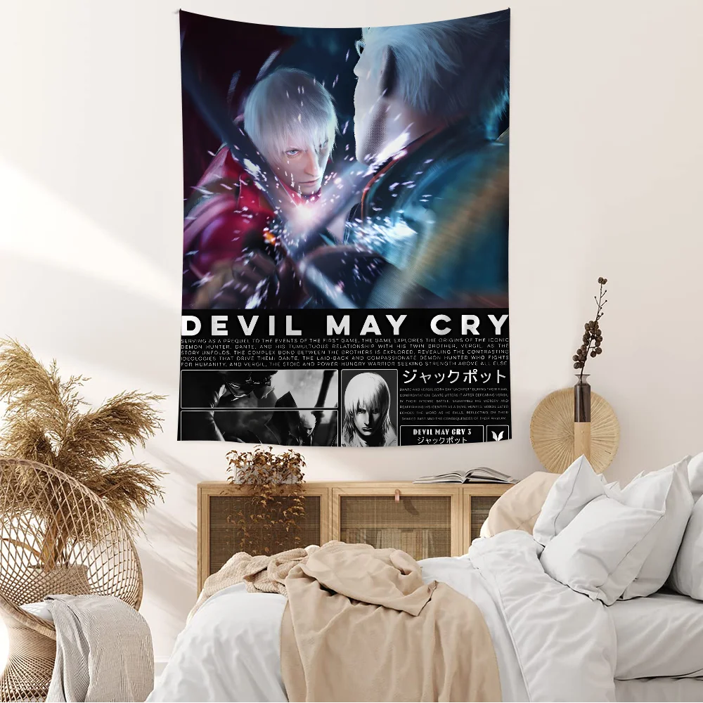 D-Devil May Cry-S Classic Anime Tapestry Hanging Tarot Hippie Wall Rugs Dorm Wall Hanging Sheets