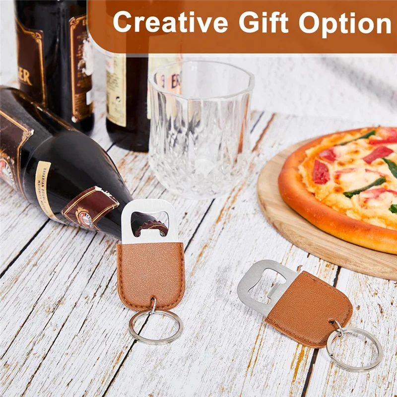 ABVJ-Set Of 36 PU Leather Dye Sublimation Keychains, Steel Beer Bottle Opener Included, Perfect For Gifts