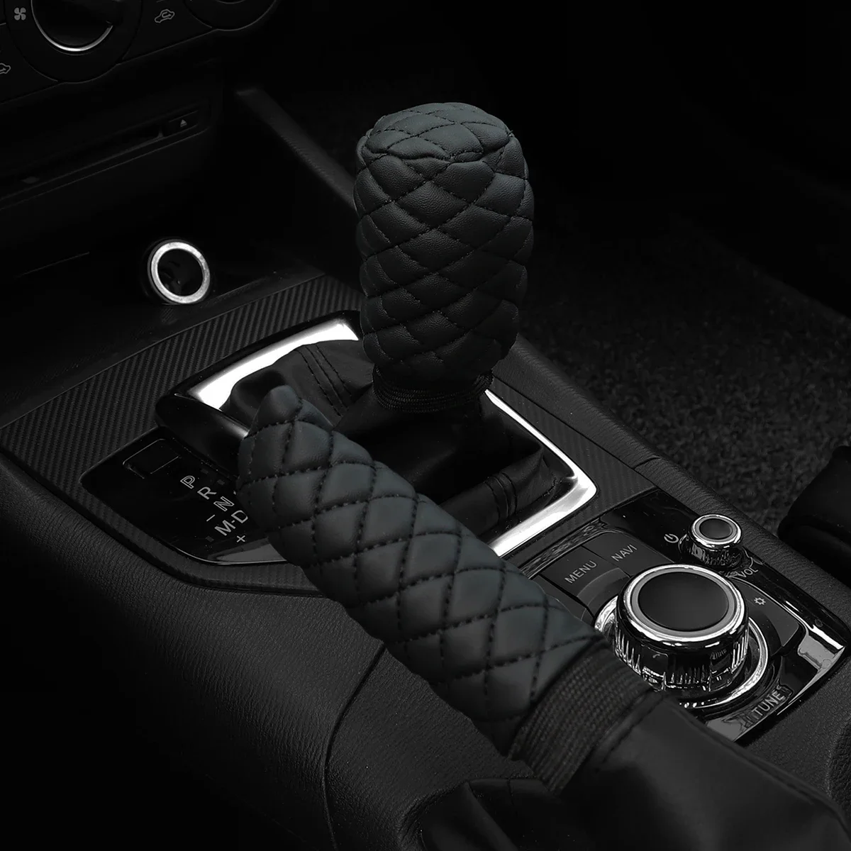 Juego de frenos de mano estereoscópicos con bordado de cuero PU de 2 piezas, conjunto de engranajes, interiores de coche manuales para hombres y mujeres