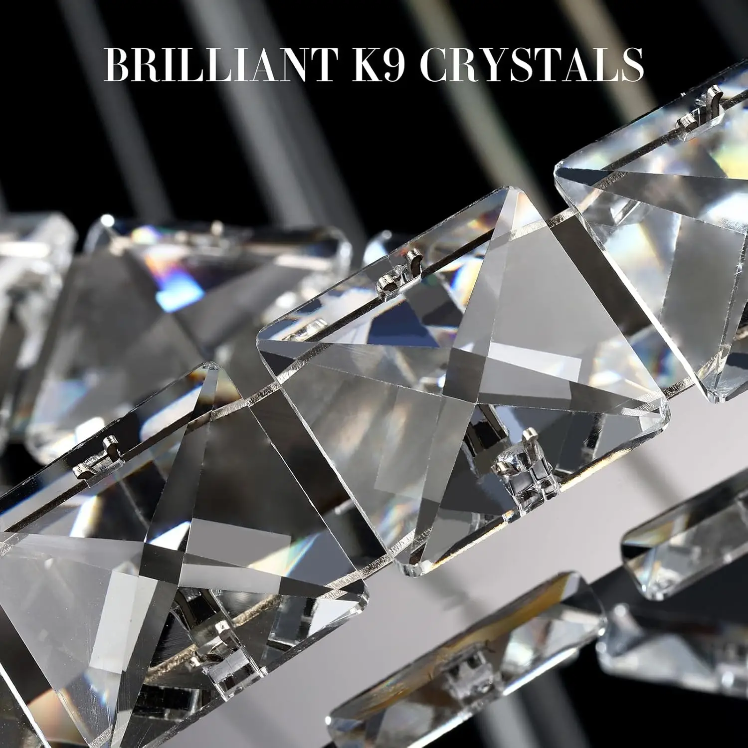 Modern Crystal Chandelier Lighting, 6 Ring Chandelier LED Ceiling Lights Fixtures with 3-Color, High Ceiling Foyer Chandelier