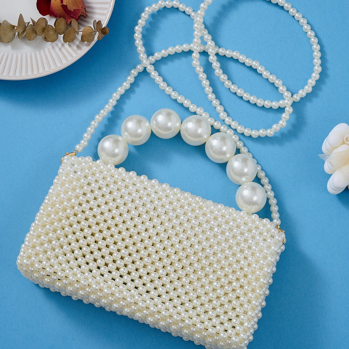 Immagine 5: Elegante borsa con perle in stile francese - nuovo modello, design artigianale con perline, versatile borsetta a tracolla.