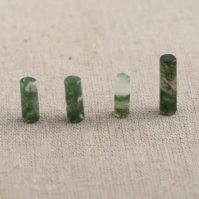 B&F Cylinder Moss Agate Pendant Beads, Handmade Natural stones beads, Polished Stones for jewelry Making Supplies