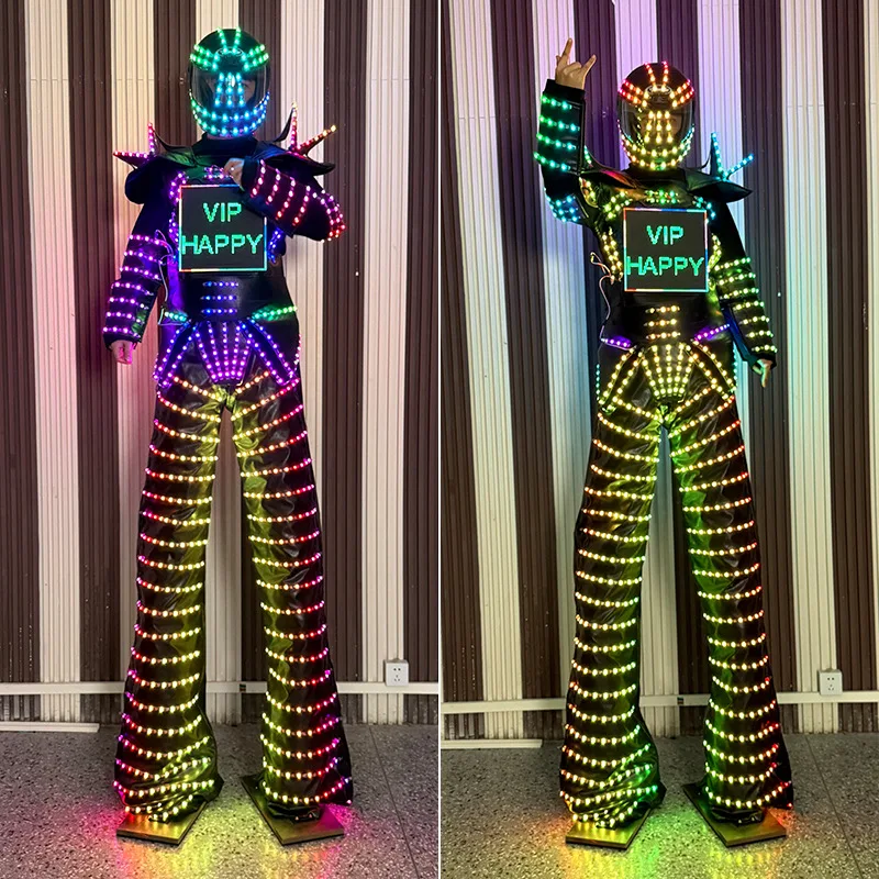 LED Flashing Robot Costume Bar Nightclub Glowing Stilt Clothing Creative Stage Performance Dance Props Cloth Halloween Festival