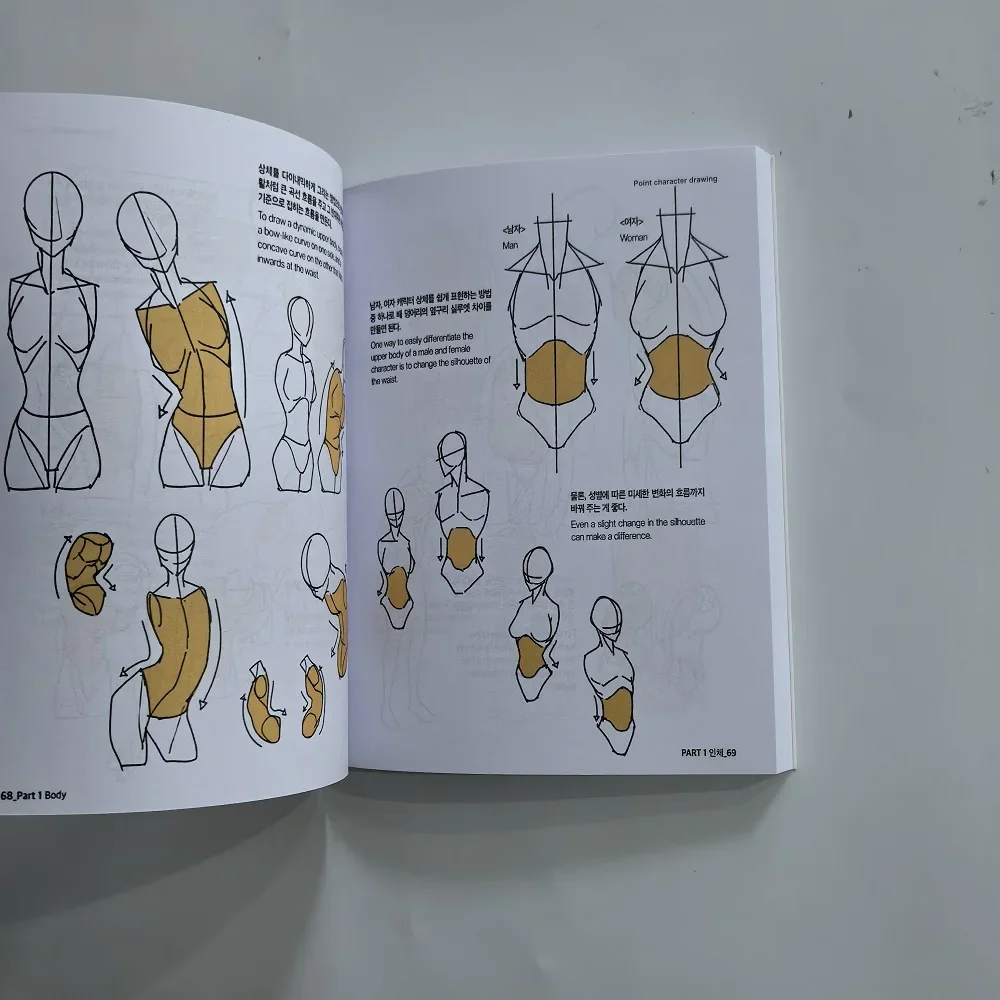 كتاب رسم سري لشخصية الرسام الكوري، كتاب فني، هيكل جسم الإنسان، كتب تقنية مرسومة يدويًا
