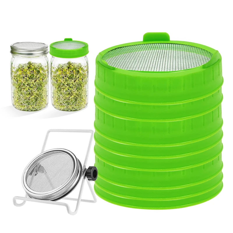 Coperchi per barattoli di germinazione a bocca larga da 86mm con Kit di germinazione dei semi dello schermo in acciaio inossidabile per vassoio per piantine di germogli di soia di erba medica