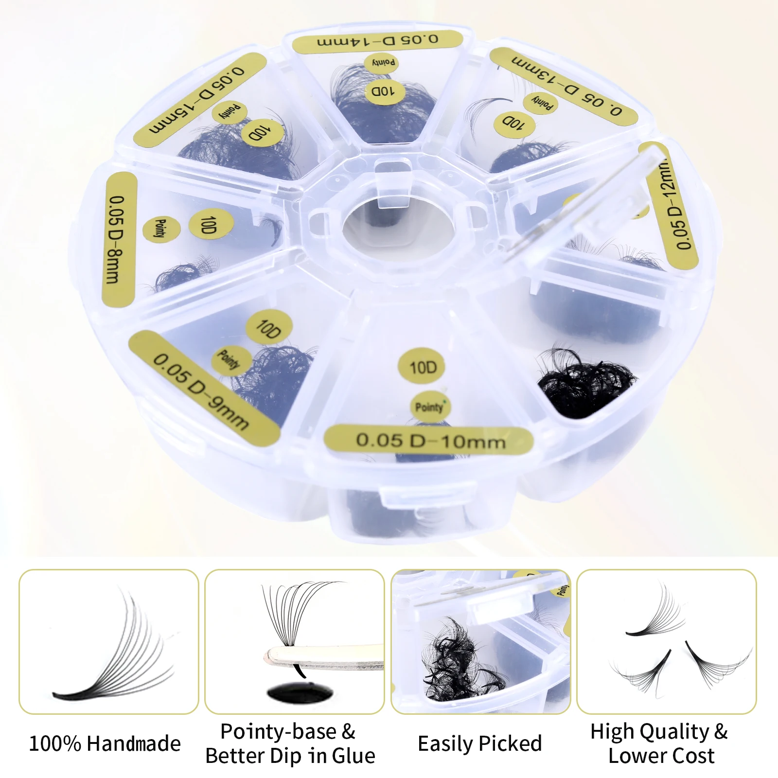 Premade Lashes Fans 1000 Fans 10D Premade Volume Eyelash Extensions 8-15mm Mixed Tray Pointy Thin Base 0.05 Promade Loose Fans