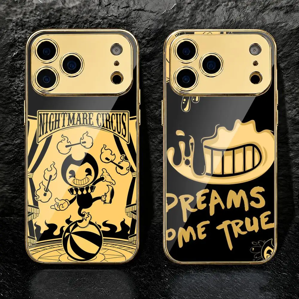 Funda para Teléfono B-Bendy and I-Ink M-Machine para iPhone 17 16 15 14 13 12 Pro Max Plus, Marco Metálico Electrochapado, Delgada y Antideslizante
