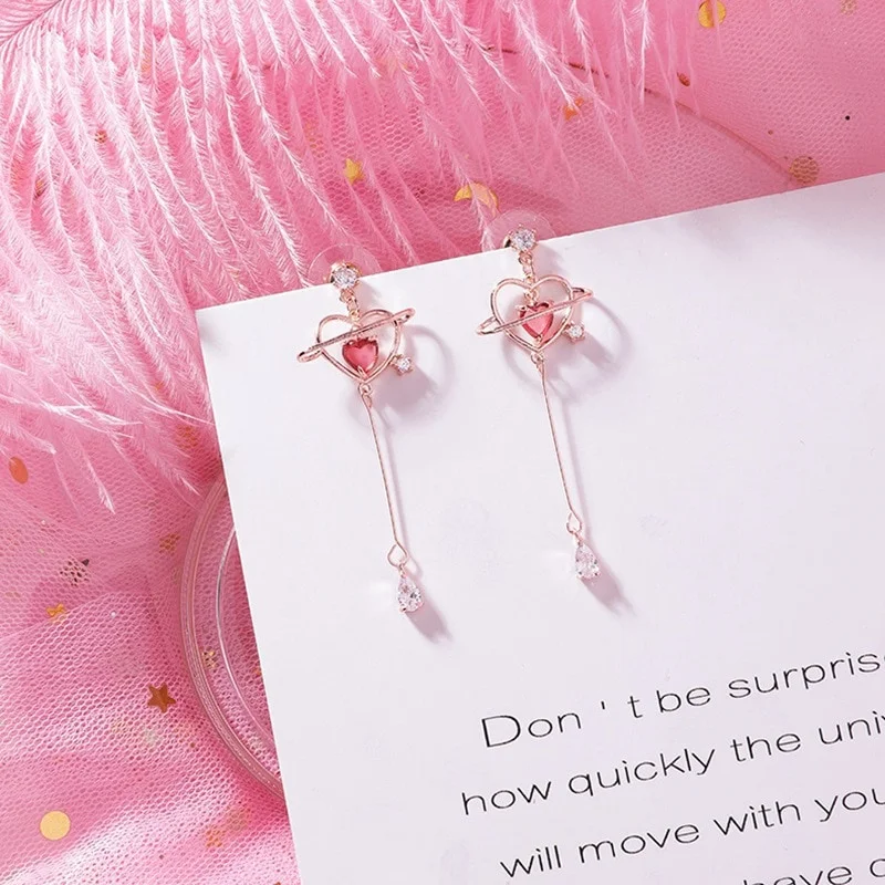 Korean Fashion Heart Zircon Crystal Long Drop Earrings for Women Zircon Dangle Earring Birthday Jewelry Gifts Pendientes Mujer