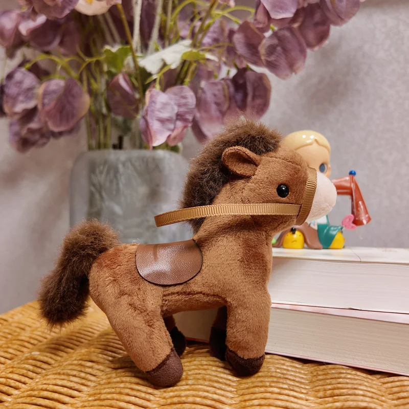 Schattig paard mini hanger sleutelhanger knuffel Kawaii levensechte dier simulatie gevulde pop tas decor vriend kind verjaardagscadeau