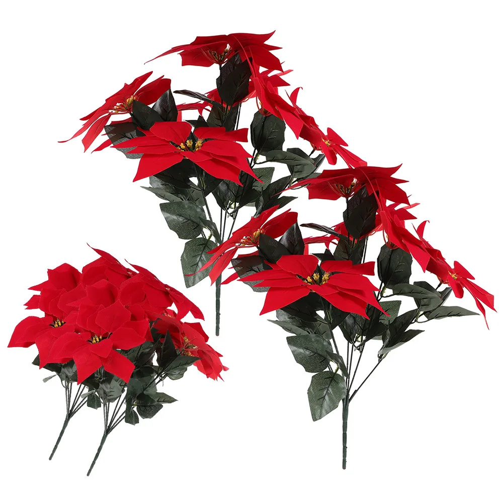 

4Pcs Artificial Poinsettia Flowers Realistic Fake Poinsettia for Home Office Shop Decoration Fresh Chic Ornament