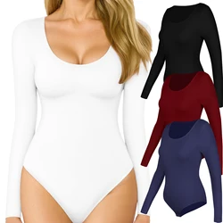 Long Sleeve Bodysuits for Women Crew Neck Shapewear Shaper Lady Sexy Going Out Tops Jumpsuit Female Warm Clothes Autumn Winter