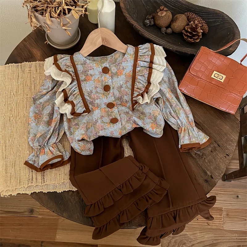 

Осенний костюм для девочки, новые зарубежные стильные модные осенние детские брюки-клеш в стиле ретро, осенние модели