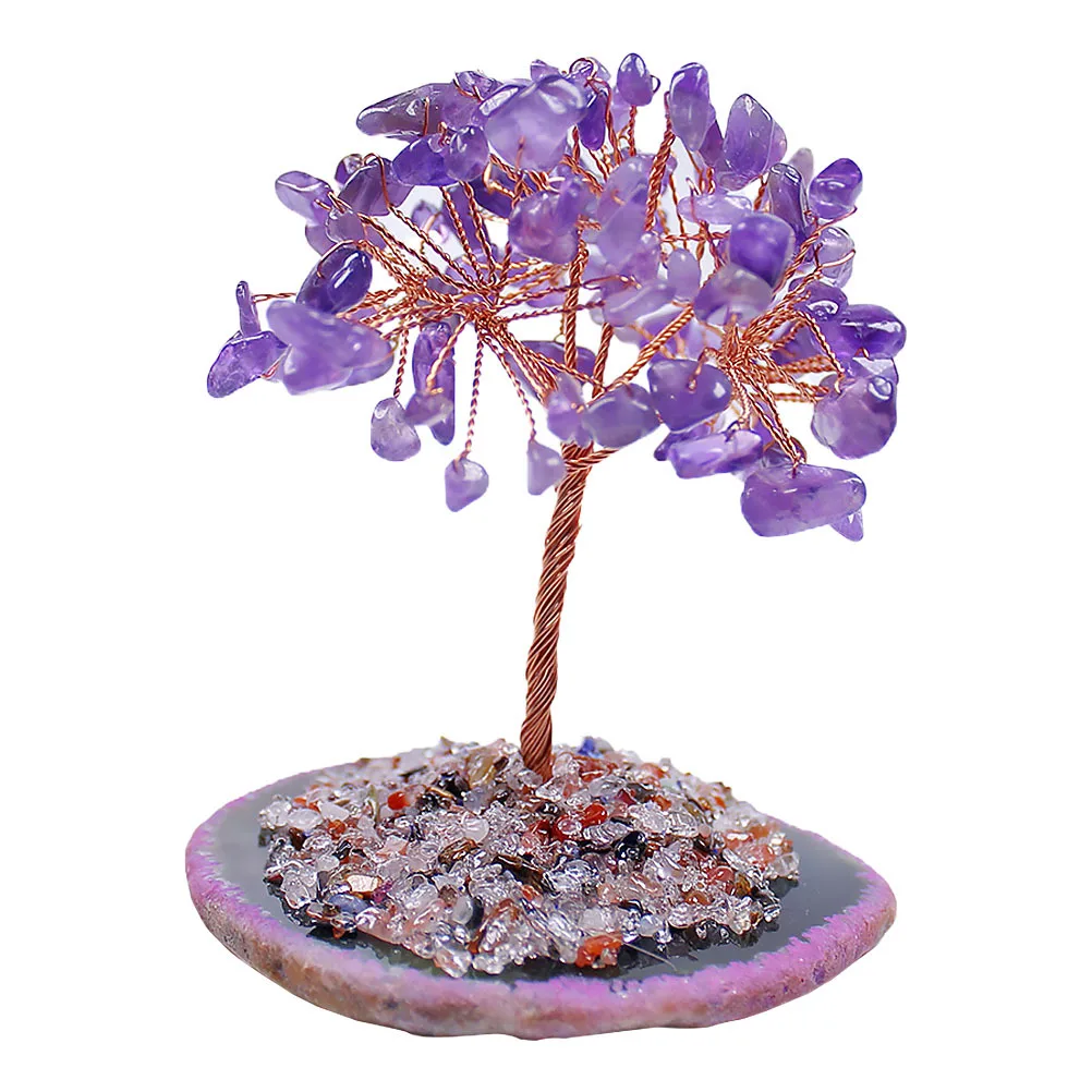 

1Pcs Crystal Lucky Tree Natural Agate Fortune Tree Craft Purple Desktop Handicraft for Home Office Decor Xmas Ornament