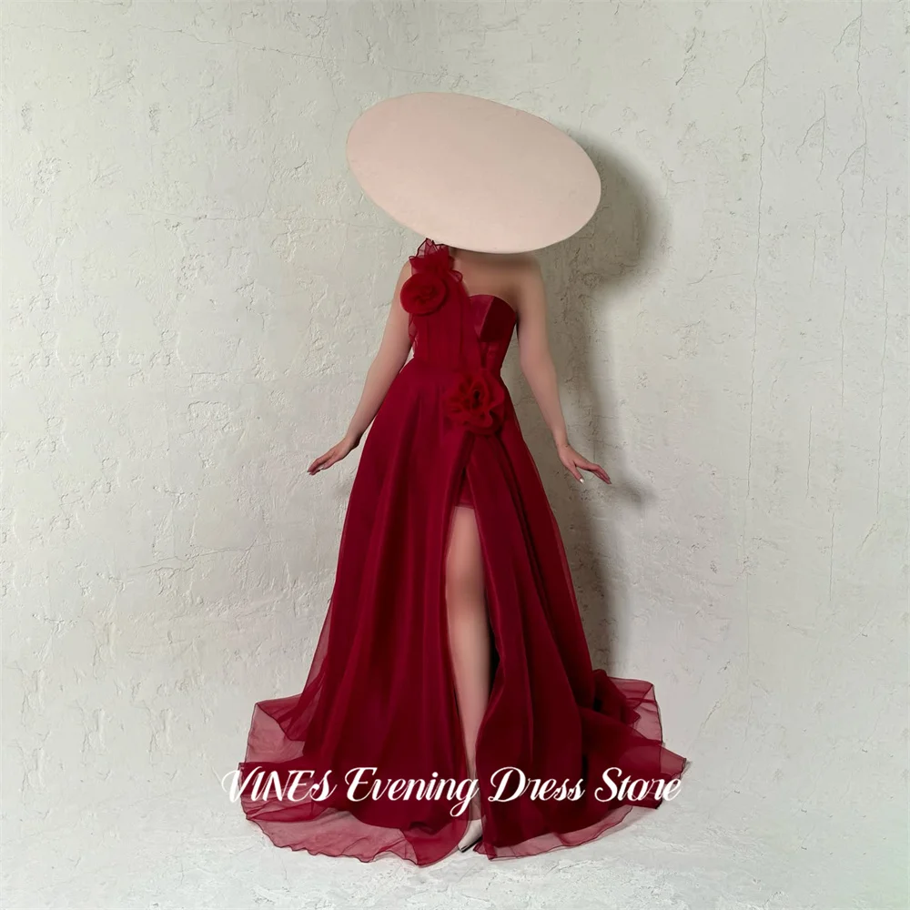 

VINES Red Unique Formal Gown One Shoulder Prom Dresses Sleeveless A Line Evening Dress Lace Up Back Modern Style Customized